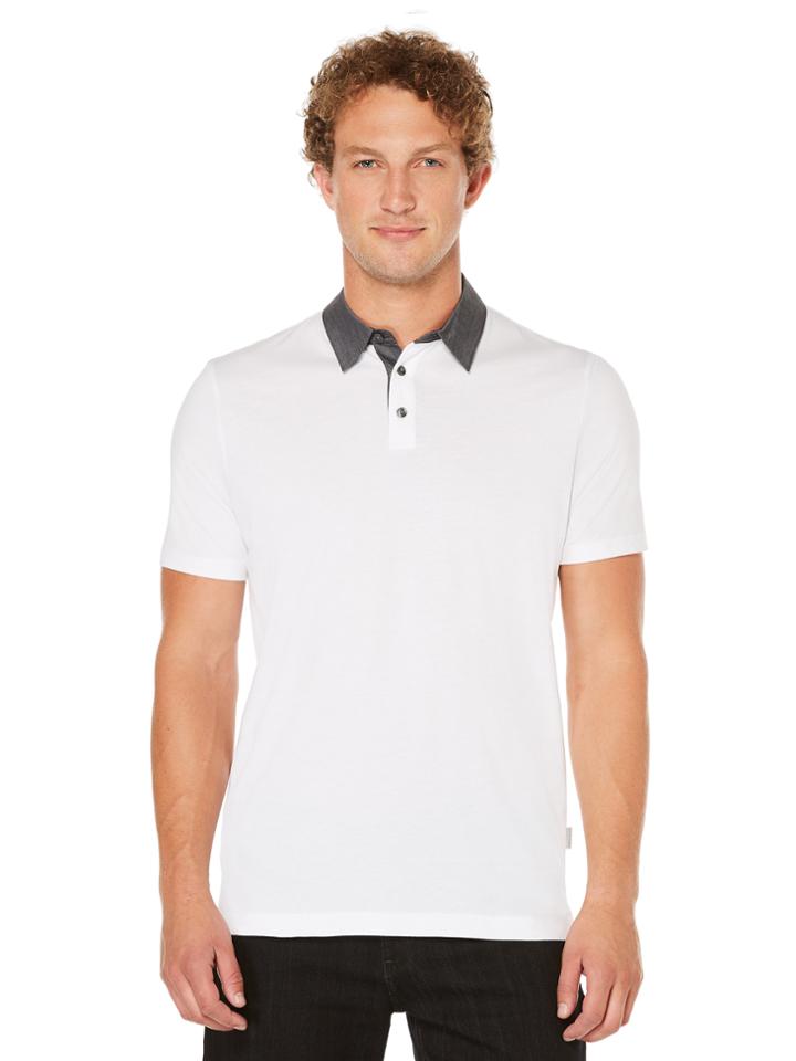 Perry Ellis Short Sleeve Chambray Collar Polo