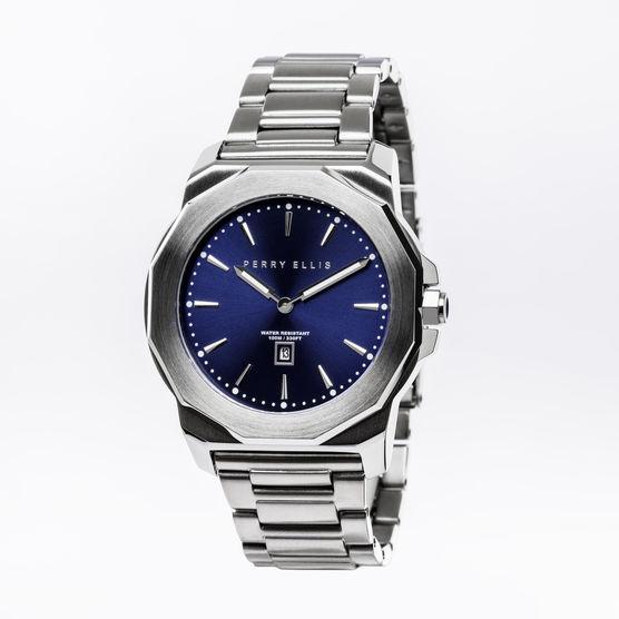 Perry Ellis Unisex Decagon Navy Stainless Steel Watch