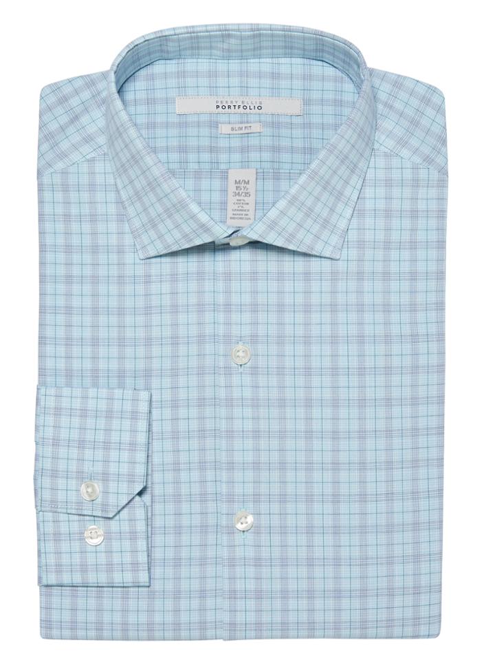Perry Ellis Slim Fit Glen Plaid Dress Shirt