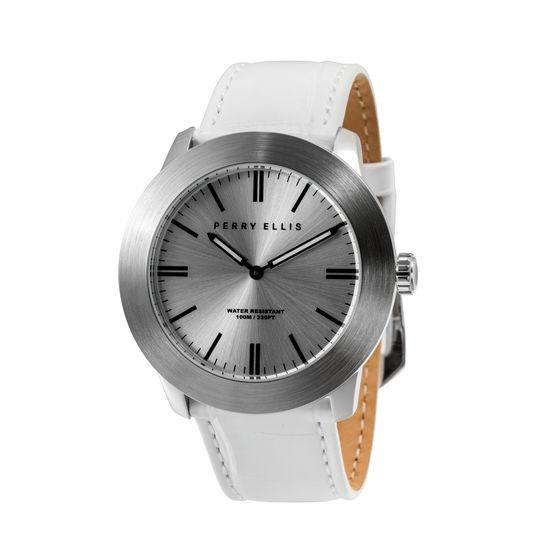 Perry Ellis Slim Line White Leather Watch