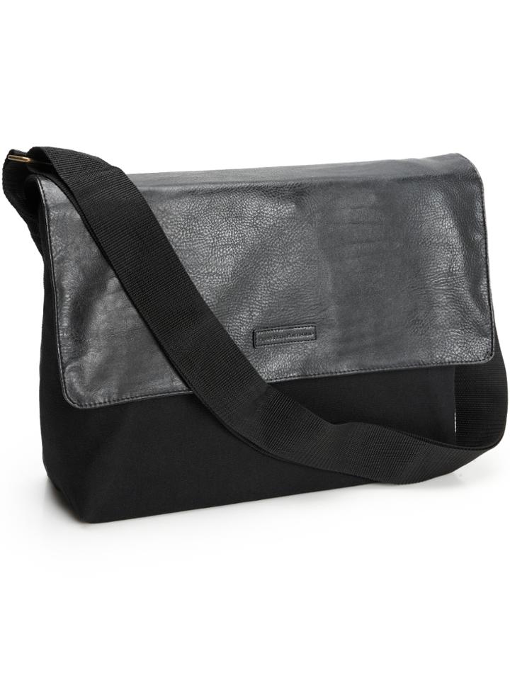 Perry Ellis Leather And Canvas Messenger Bag