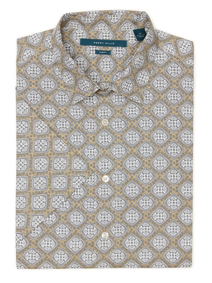 Perry Ellis Short Sleeve Medallion Print Shirt