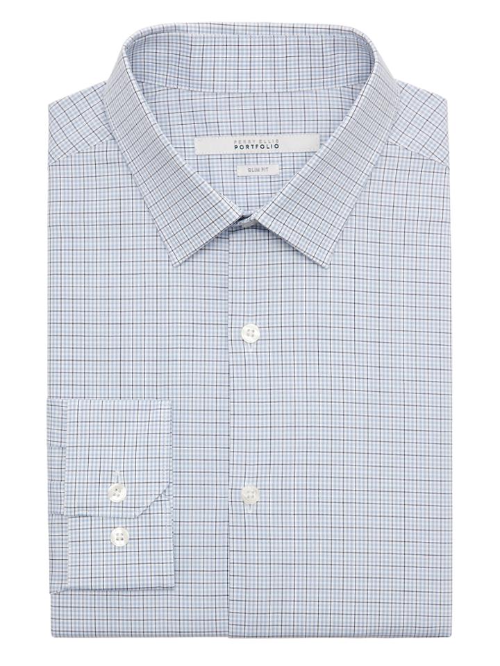 Perry Ellis Slim Fit Box Check Portfolio Dress Shirt