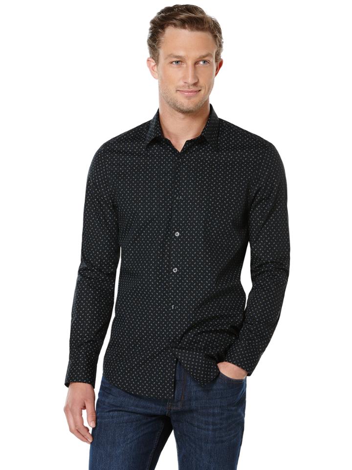 Perry Ellis Slim Fit Mini Rectangle Print Shirt