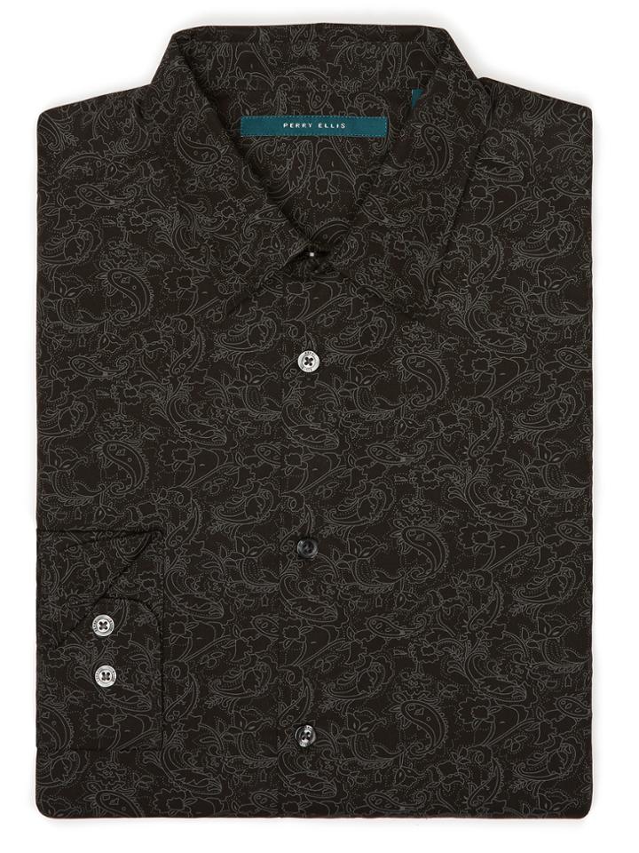 Perry Ellis Long Sleeve Tonal Paisley Print Shirt