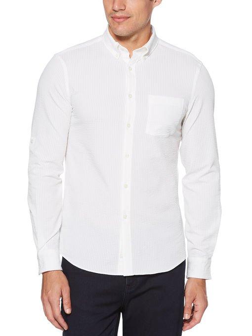 Perry Ellis Untucked Slim Fit Stretch Roll Sleeve Shirt