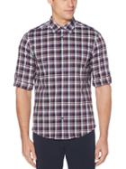 Perry Ellis Untucked Roll Sleeve Check Stretch Shirt