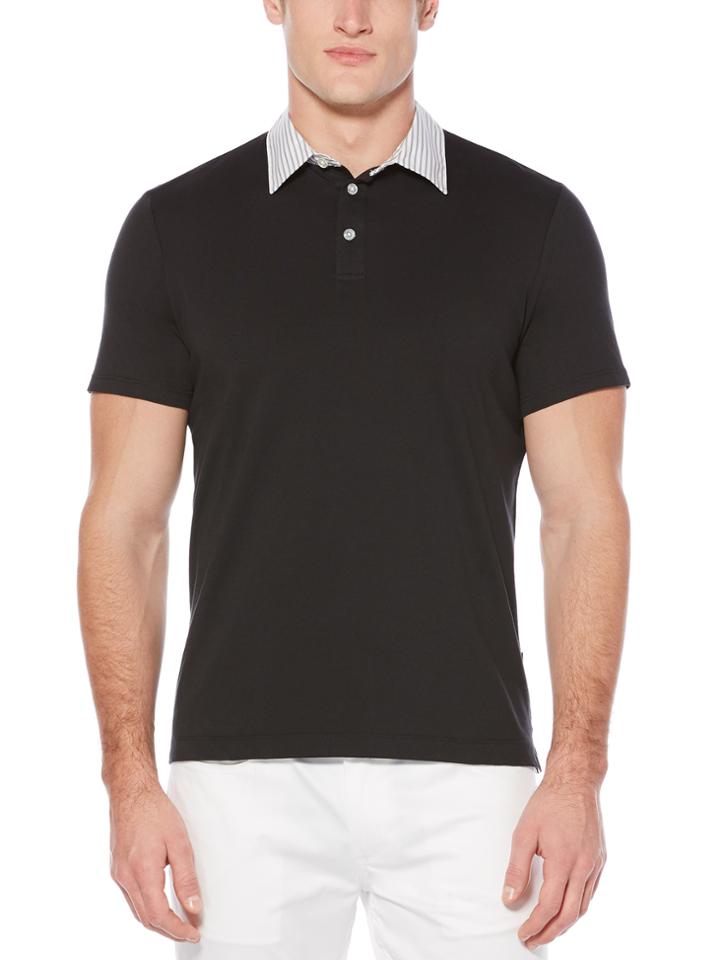 Perry Ellis Striped-collar Slim Fit Pima Cotton Polo