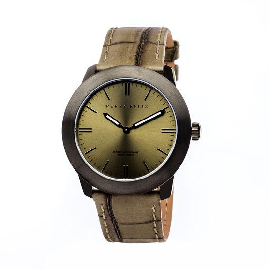 Perry Ellis Slim Line Olive Leather Watch