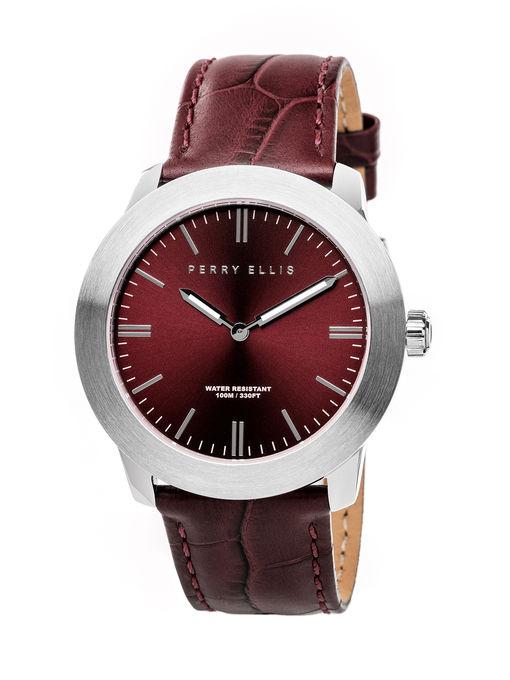 Perry Ellis Unisex Slim Line Brown Leather Watch