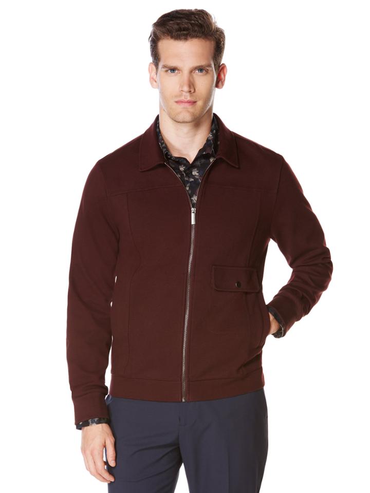 Perry Ellis Twill Knit Front Zip Jacket