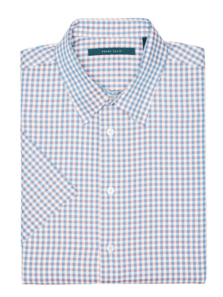 Perry Ellis Short Sleeve Check Herringbone Shirt