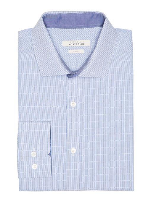 Perry Ellis Slim Fit Blue Check Dress Shirt