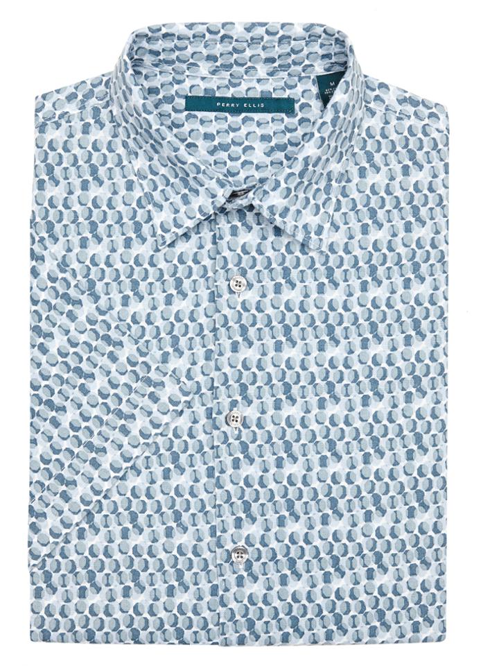Perry Ellis Short Sleeve Linen Dot Print Shirt
