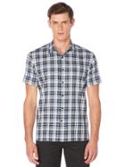 Perry Ellis Short Sleeve Digital Plaid Jacquard Shirt