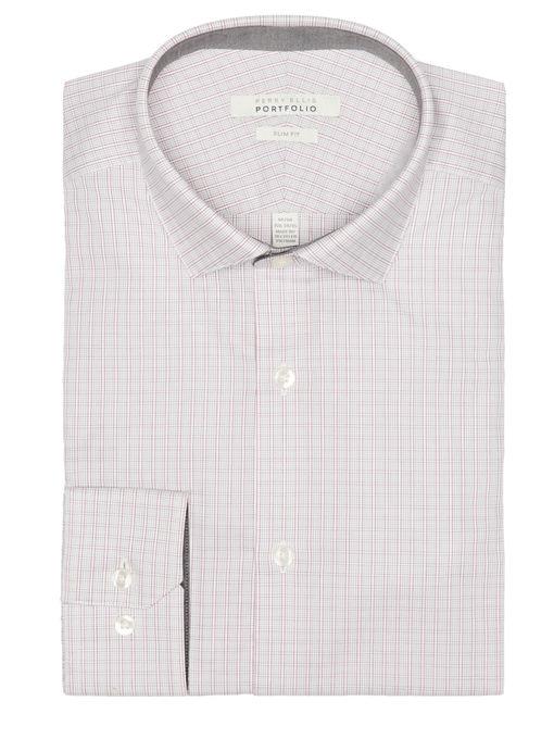 Perry Ellis Slim Fit Maroon Check Dress Shirt