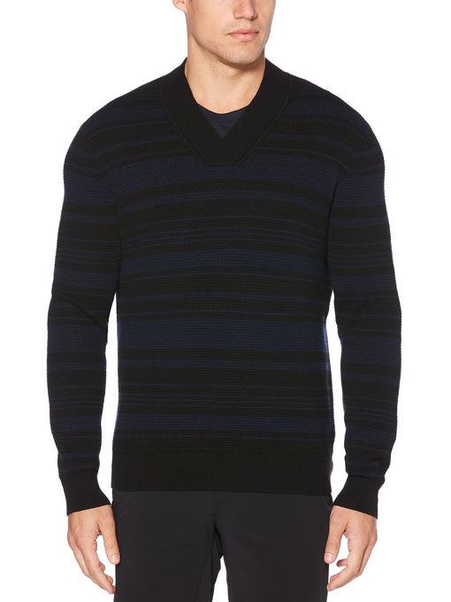 Perry Ellis Textured Stripe V-neck Sweater