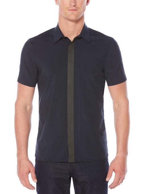 Perry Ellis Slim Fit Solid Front Stripe Shirt