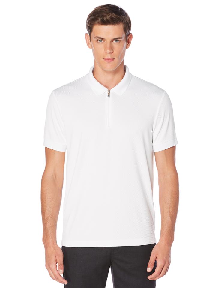 Perry Ellis Pique Textured Zip Neck Polo