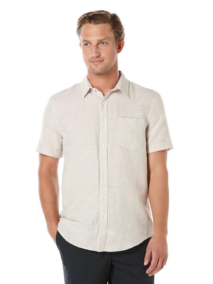 Perry Ellis Short Sleeve Linen Blend Check Shirt