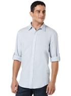 Perry Ellis Roll Sleeve Solid Linen Shirt