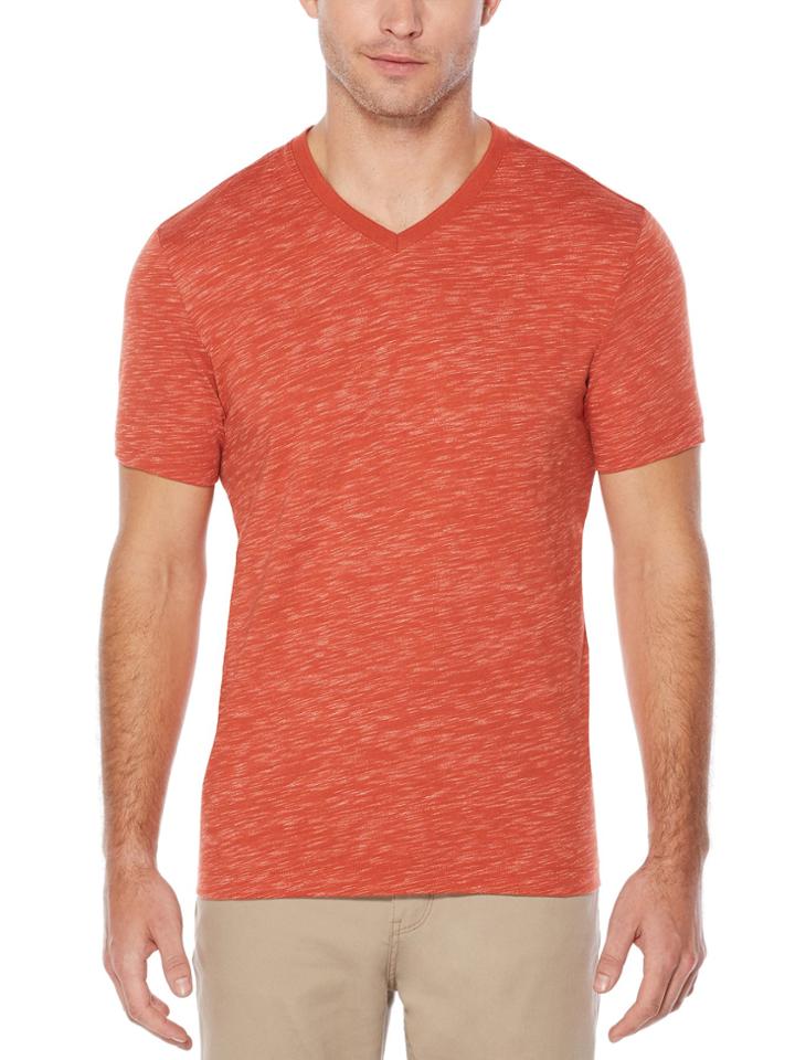 Perry Ellis Short Sleeve V-neck Space Dyed Shirt