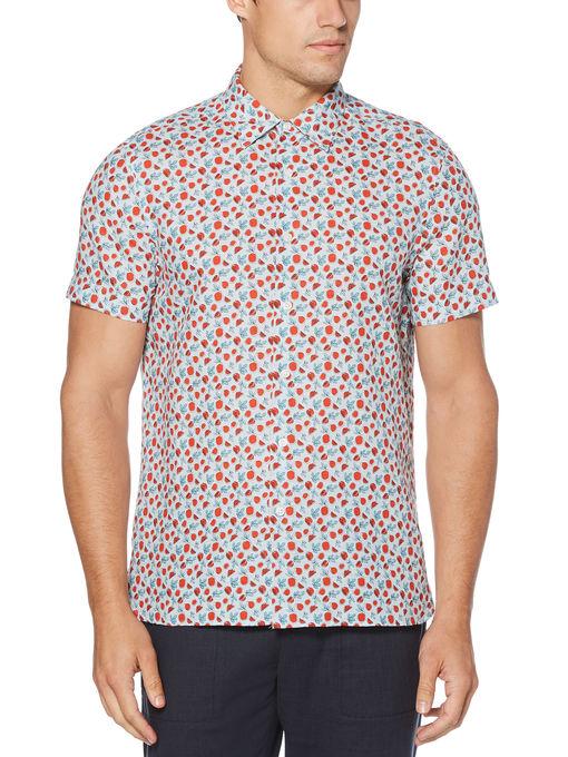 Perry Ellis Linen Print Untucked Shirt