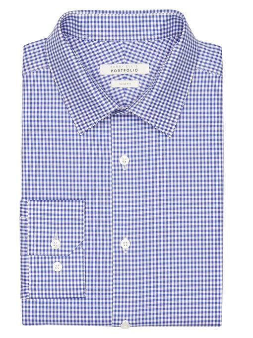 Perry Ellis Slim Coastal Gingham Dress Shirt