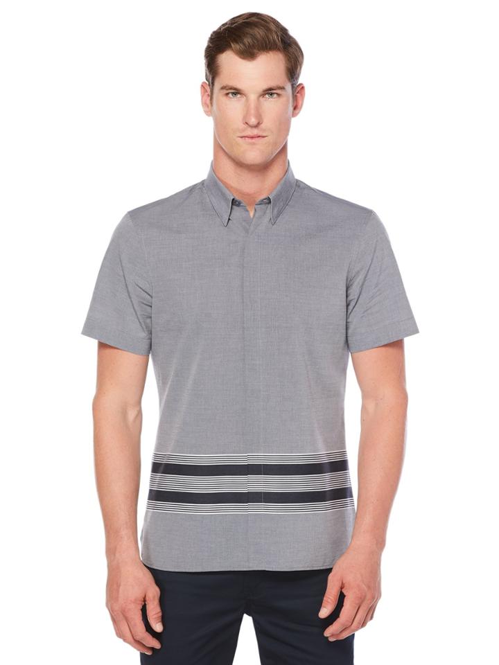 Perry Ellis Short Sleeve Slim Fit Low Stripe Shirt