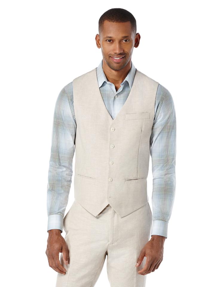 Perry Ellis Slim Fit Perforated Linen Suit Vest