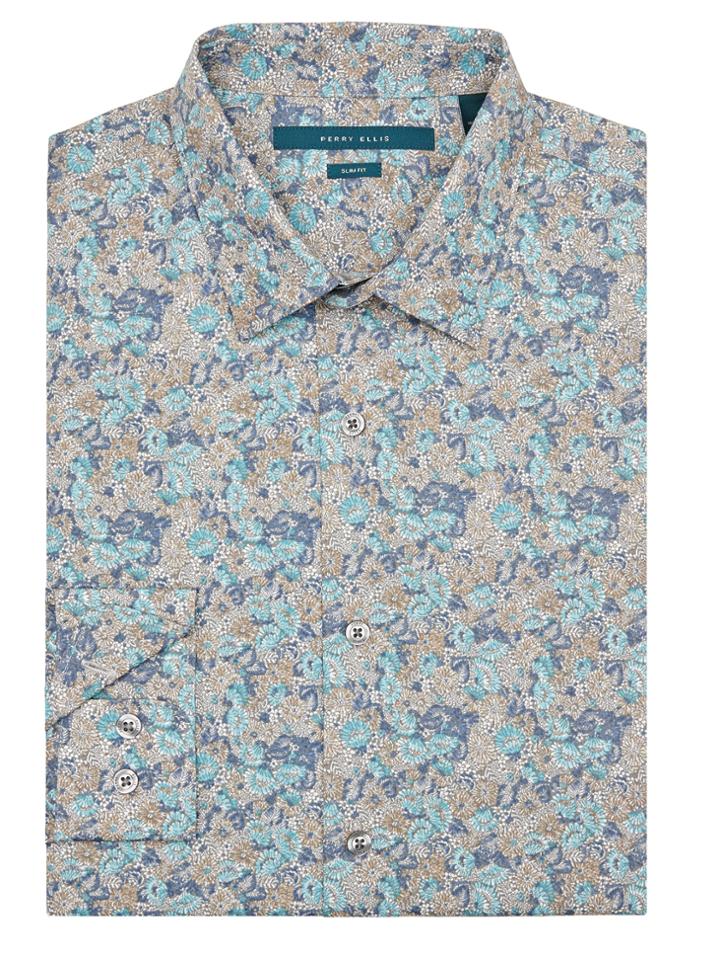 Perry Ellis Slim Fit Mixed Flowers Shirt