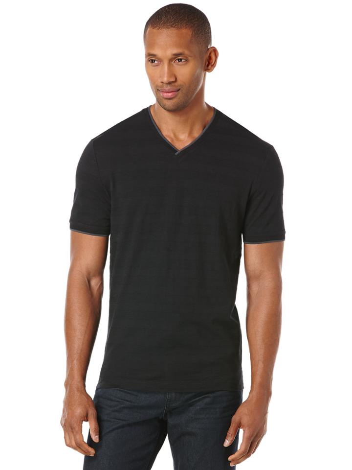 Perry Ellis Short Sleeve Stripe V-neck