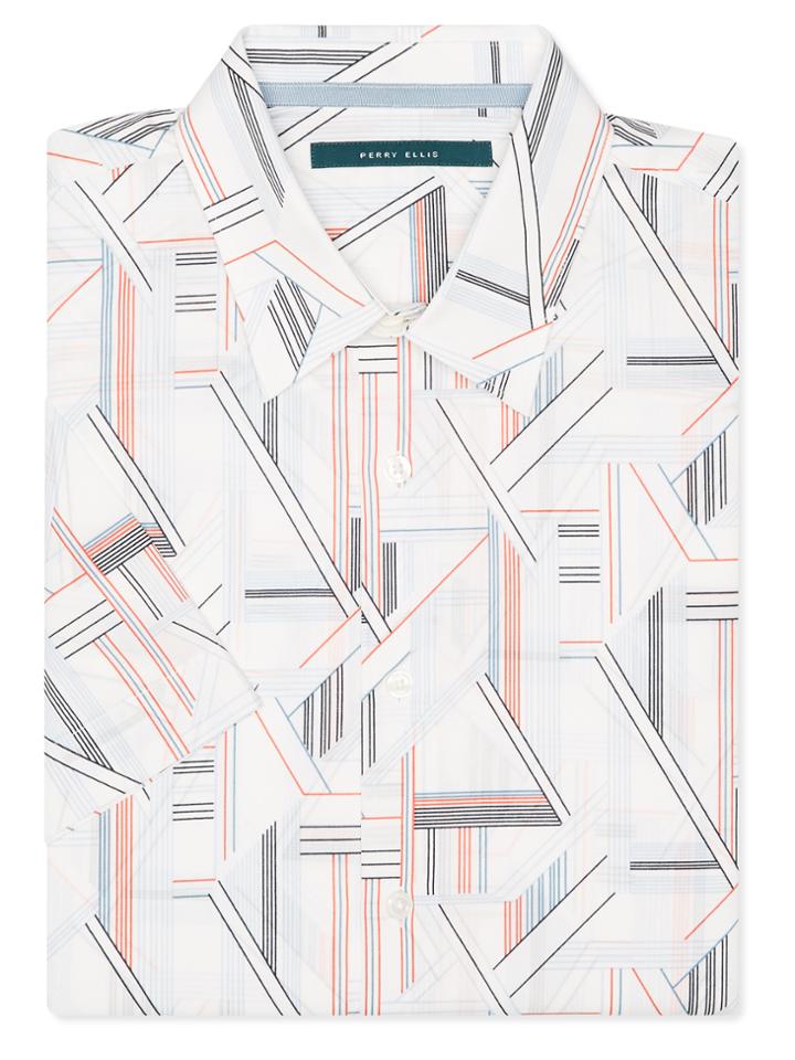 Perry Ellis Short Sleeve 3d Linear Button-down Shirt
