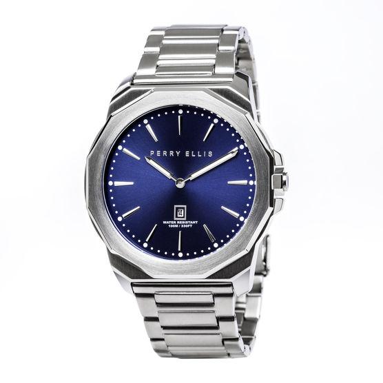 Perry Ellis Decagon Navy Stainless Steel Watch