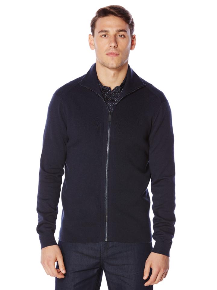 Perry Ellis Full Zip Rib Knit Sweater