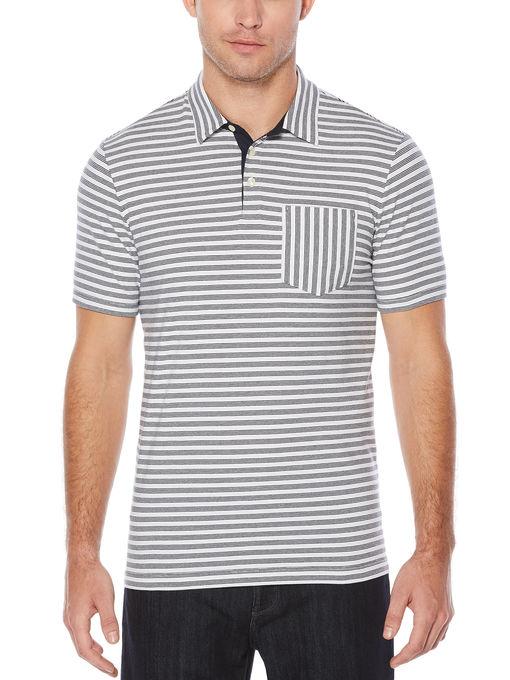 Perry Ellis Short Sleeve Cross Stripe Piecing Polo