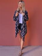 West Coast Wardrobe Ashton Long Sleeve Plaid Open Cardigan In Navy Plaid