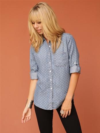 West Coast Wardrobe Maisie Polka Dot Blouse In Medium Wash