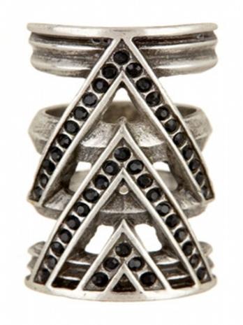 House Of Harlow 1960 Jewelry Chevron Ring With Black Pave