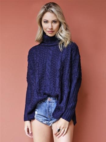 West Coast Wardrobe Poppy Turtleneck Sweater In Blue Night