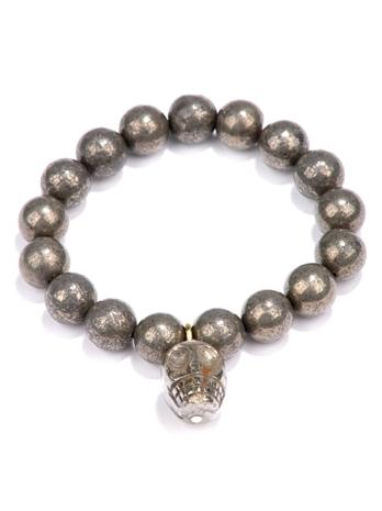 Yochi Pyrite Skull Stretch Bracelet