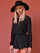 West Coast Wardrobe Moonshine Lace Up Romper In Black