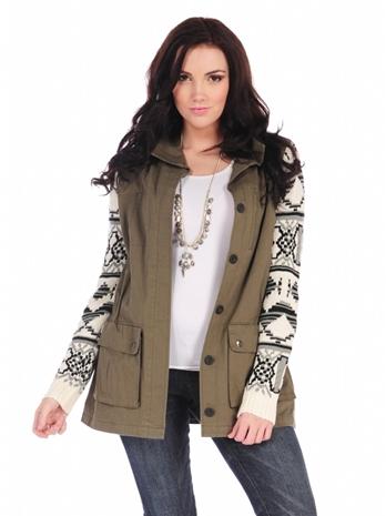 Vintage Havana Aztec Sweater Sleeve Army Jacket