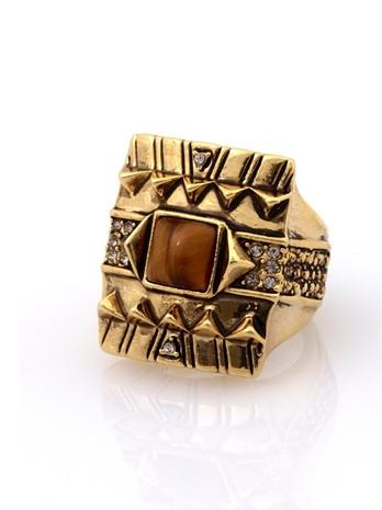 House Of Harlow 1960 Jewelry Cushion Cocktail Ring With Tiger's Eye