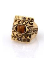 House Of Harlow 1960 Jewelry Cushion Cocktail Ring With Tiger's Eye