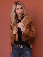 West Coast Wardrobe Runaway Moto Jacket With Fringe In Camel