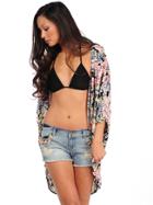 Surf Gypsy By Vintage Havana Floral Print Crochet Kimono