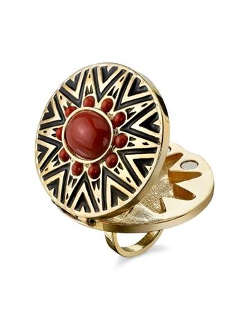 House Of Harlow 1960 Jewelry Tribal Ring With Coral Cabochon