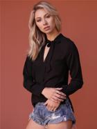 West Coast Wardrobe Strictly Business Sheer Top With Necktie In Black