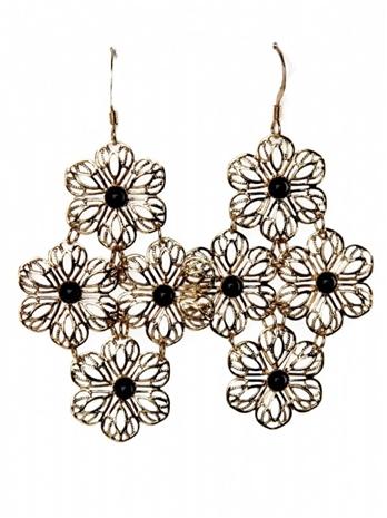 Pink Mascara Stone And Flower Chandelier Earrings